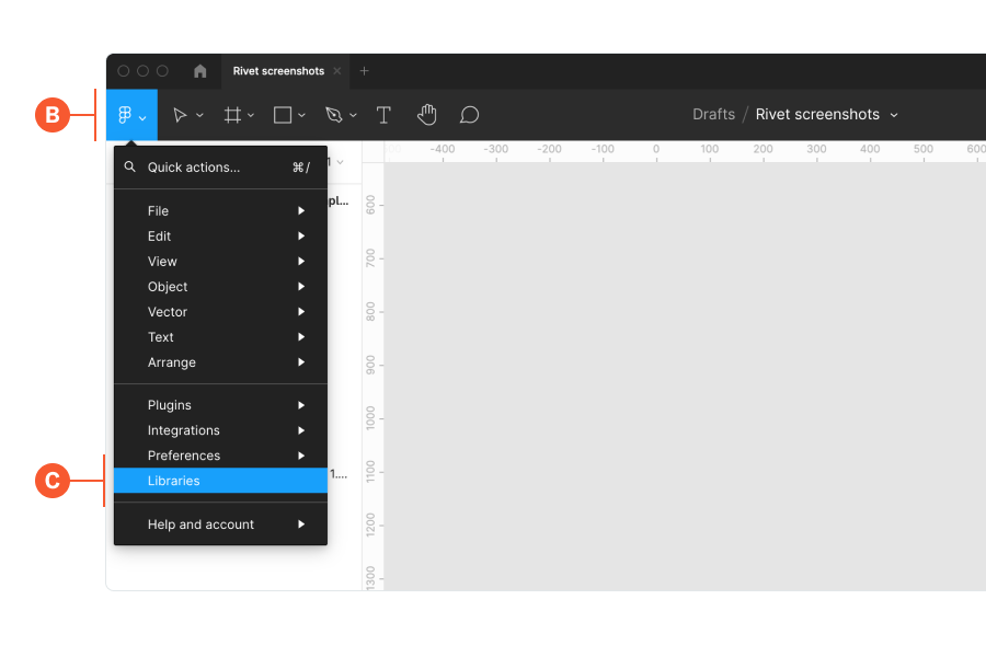 Figma interface to enable libraries