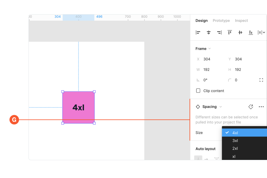 Figma interface showing how to select spacing styles