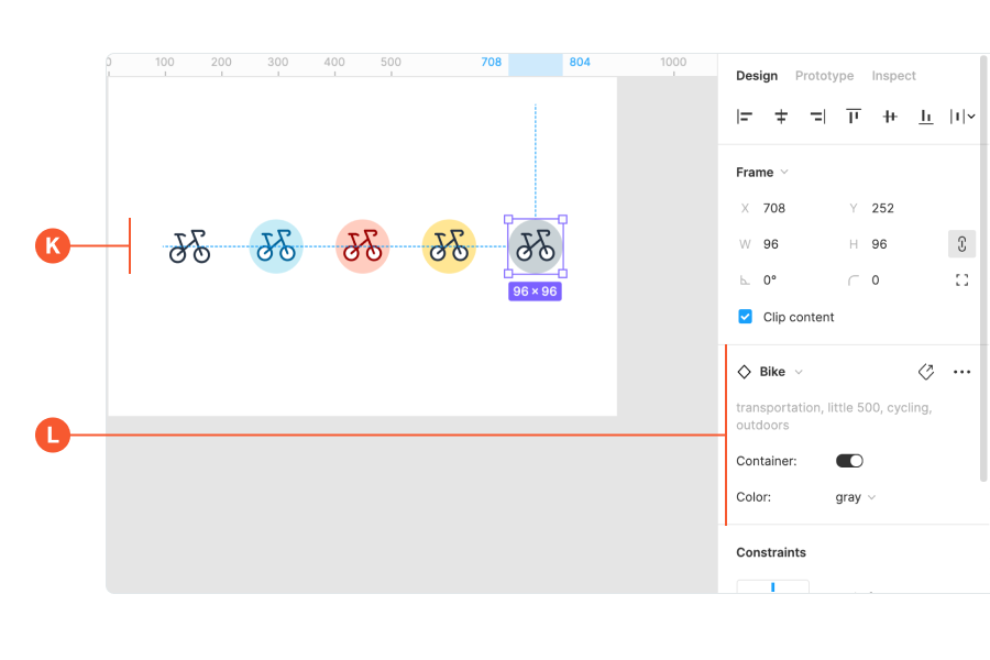 Figma interface showing how to use sticker variants
